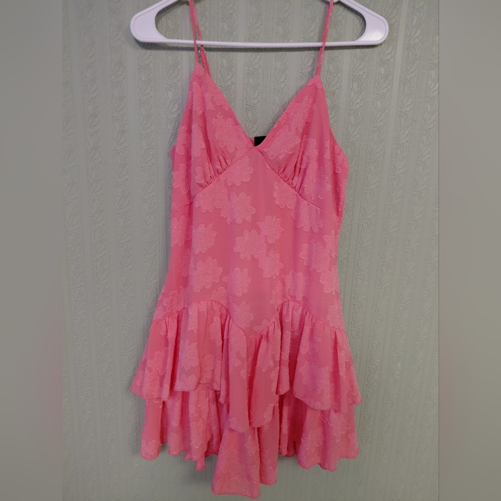 Nwt! WILD FABLE Spaghetti Strap Coral Ruffle Bottom Floral Design Dress fairy
